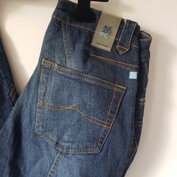 Azzure blue jeans with gold contrast stitch design - Picture 2 of 16